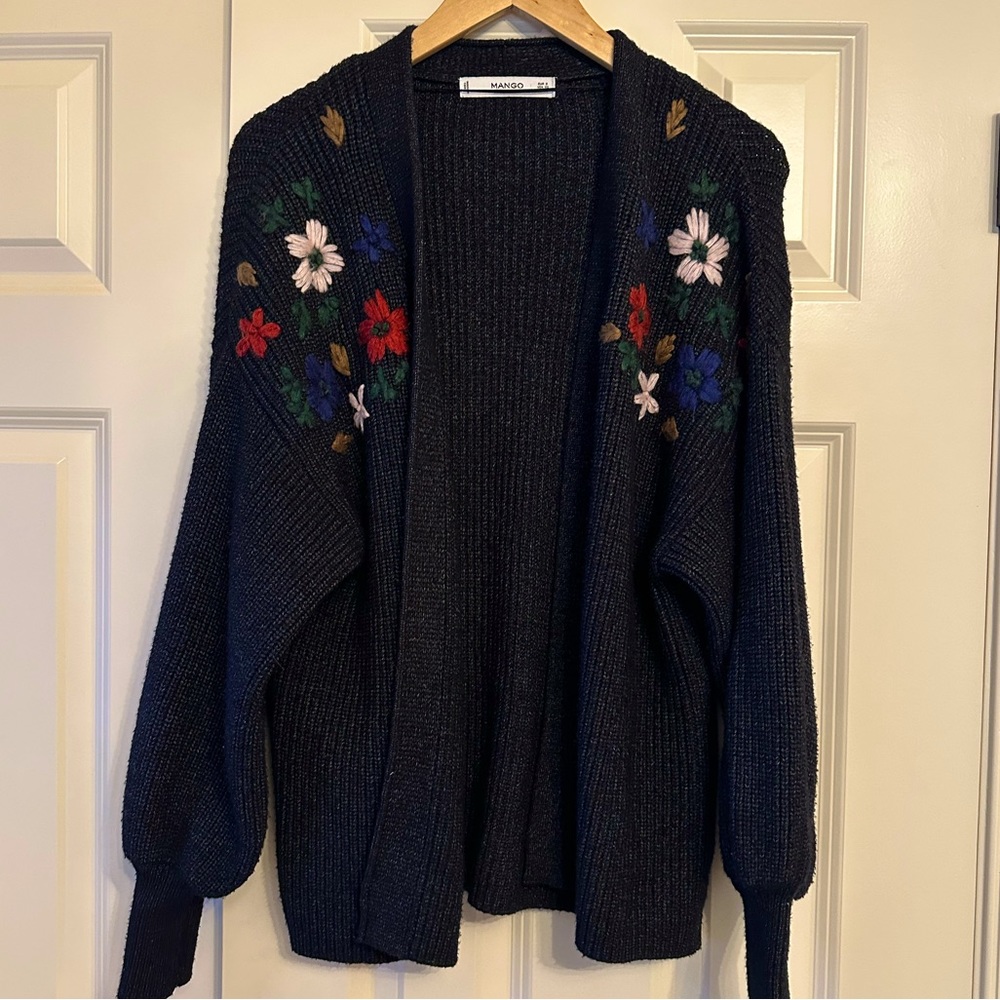 Mango charcoal cardigan with felt flowers